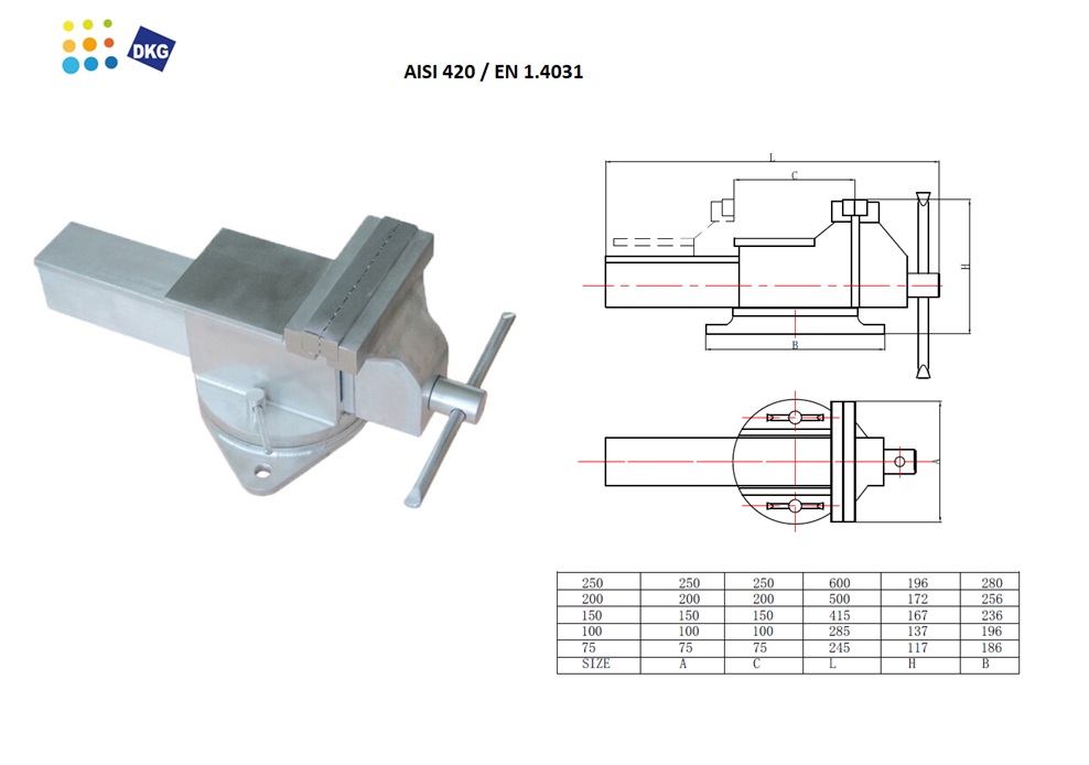 Roestvrijstalen Bankschroef 75mm AISI 420 / EN 1.4031