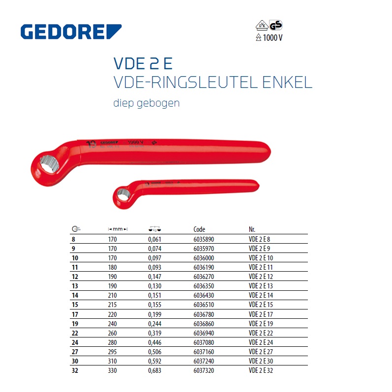 VDE-Ringsleutel, enkel 8mm