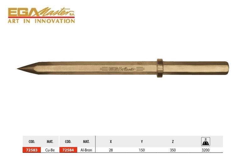 Vonkvrije Pneumatische Zeskantige Beitel 28 x 150 x 350 Cu-Be