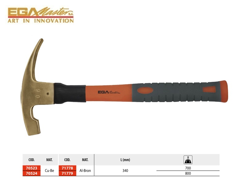 Vonkvrije Metselaarshamer Hickory Handvat 800 g Cu-Be | DKMTools - DKM Tools