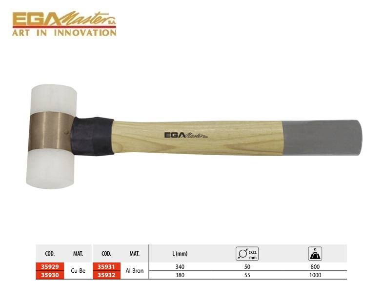 Vonkvrije Nylon Hamer Hickory Handvat Ø 50 Cu-Be