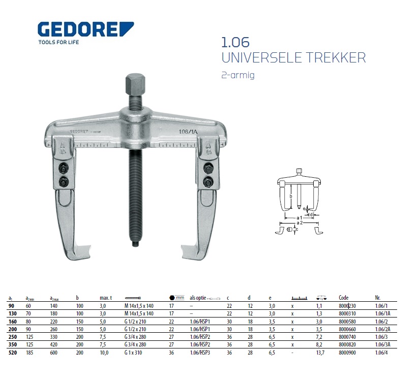 Universele trekker met 2 armen 90x100 mm