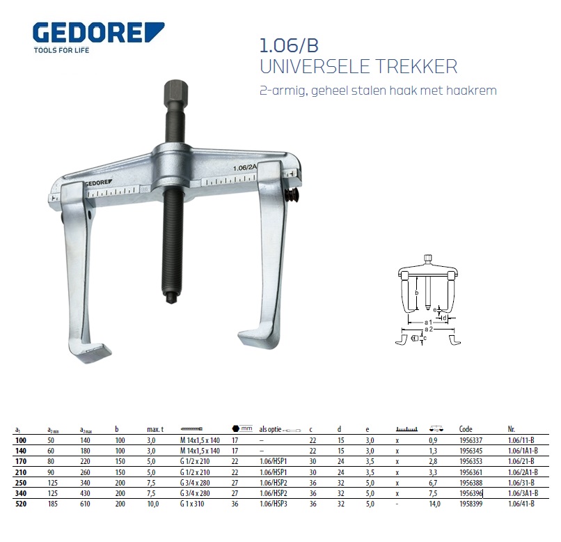 Universele trekker met haakrem 2-armige 100x100 mm