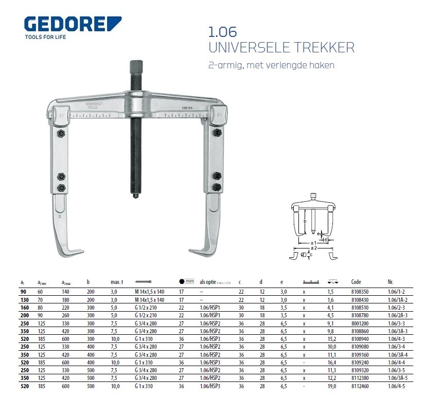 Universele trekker 2-armige 90x200 mm