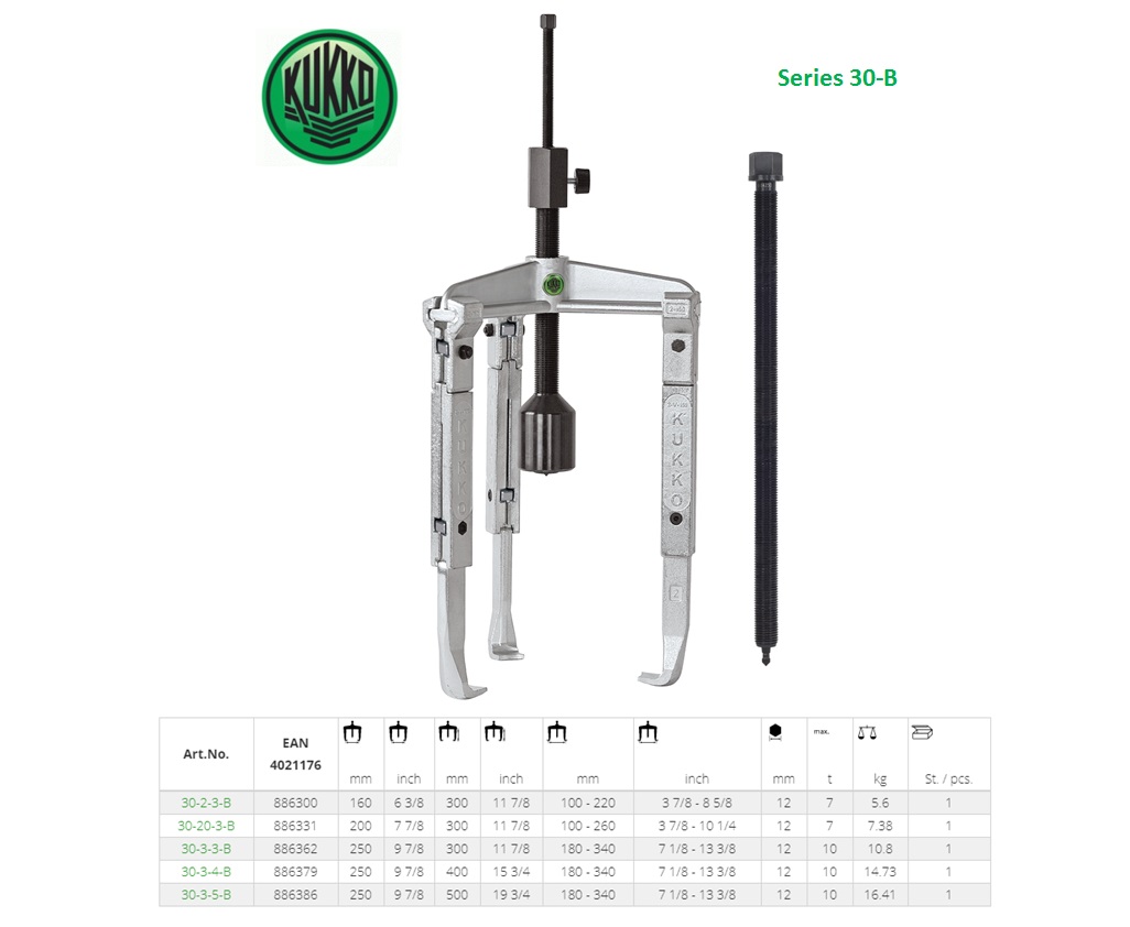 KUKKO Universele poelietrekker met lange hydraulische spindel en verlengde trekhaken 160x300mm