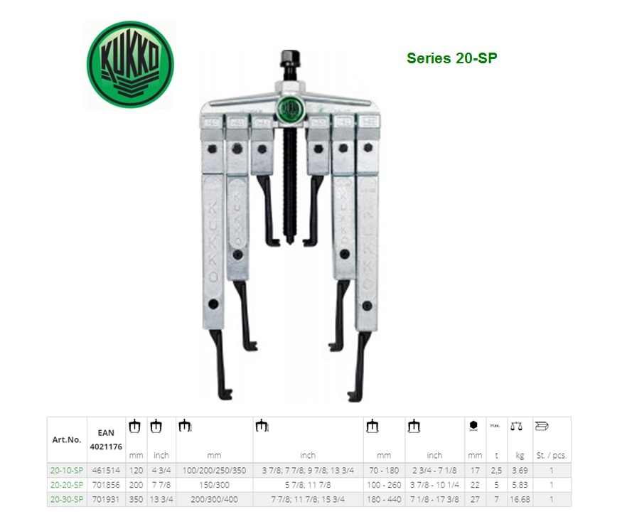 Twee-armige Trekkerset Gr.10 120x100/200/250mm Kukko 20-10-SP