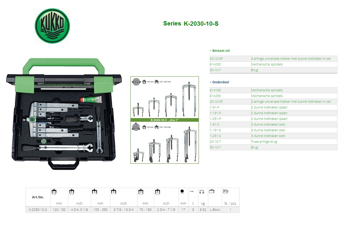 KUKKO Combi-poelietrekker-set 2-armen en 3 armen 120 - 130x100 - 350mm