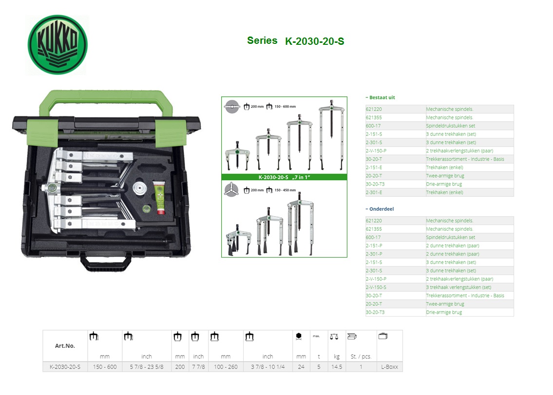 KUKKO Combi-poelietrekker-set 2-armen en 3 armen 150 - 600x100 - 260mm