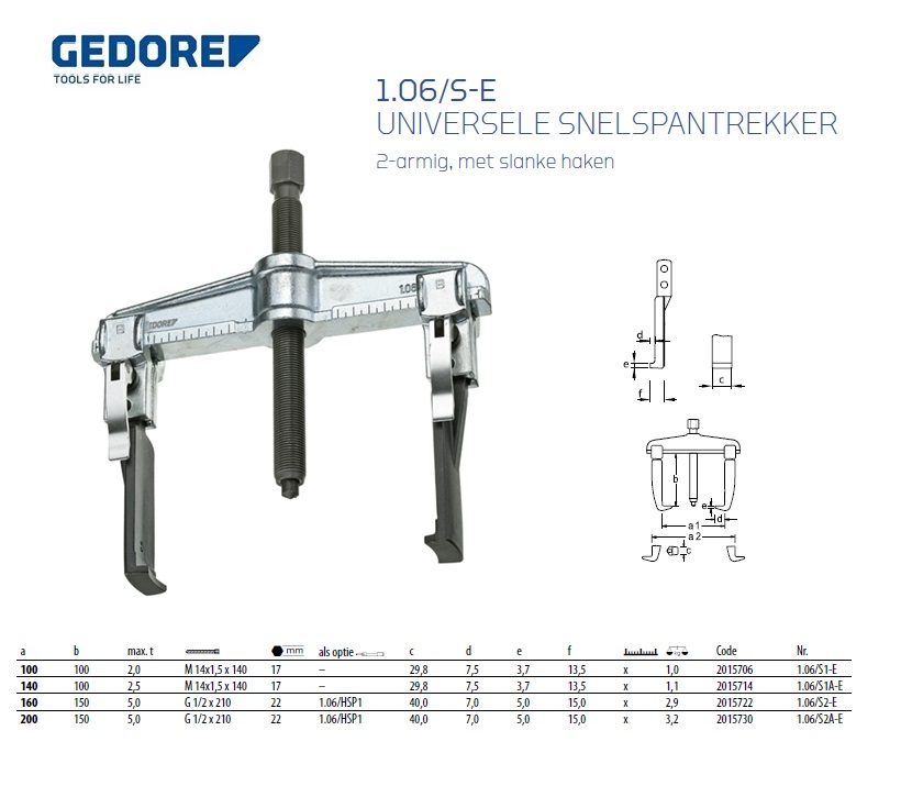 Universele snelspantrekker 2-armig 100x100 mm