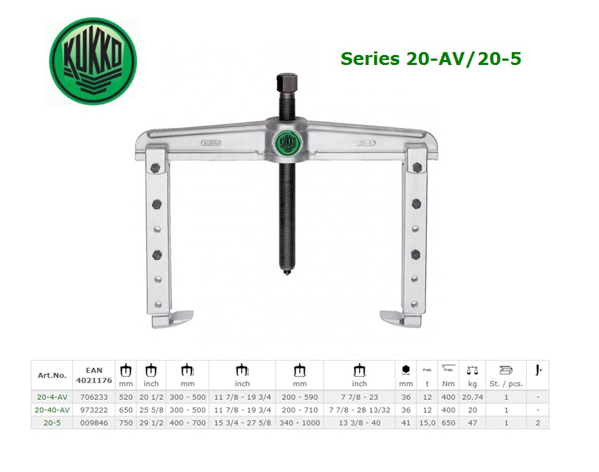 2-armige universele trekker met instelbare spandiepte 520x300-500mm