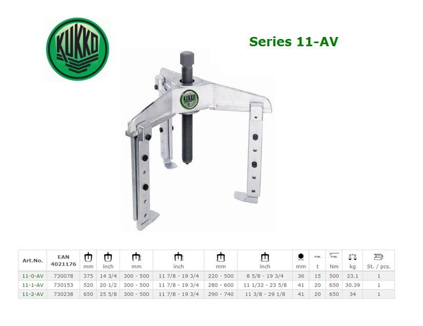 3-armige trekker met instelbare spandiepte 375x 300-500mm Kukko 11-0-AV