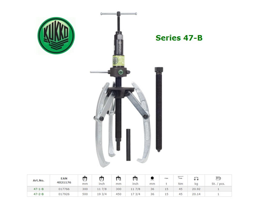 3-armige universele trekker met lange hydraulische spindel en zwenkbare trekhaken 300x300mm