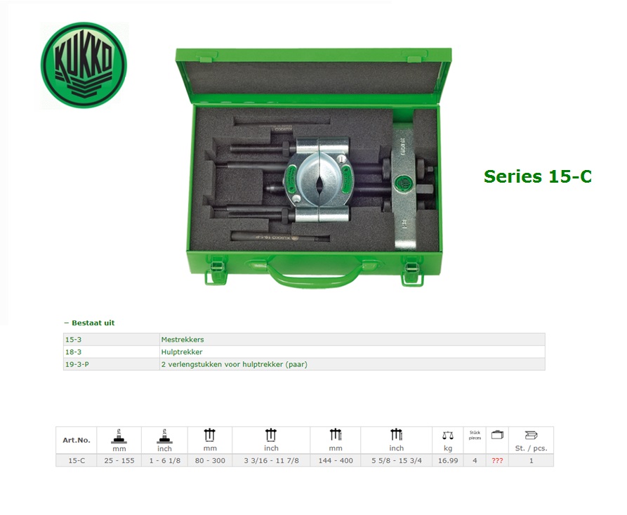 Mestrekkers met hulptrekkers –set 22-115mm Kukko 15-B | DKMTools - DKM Tools