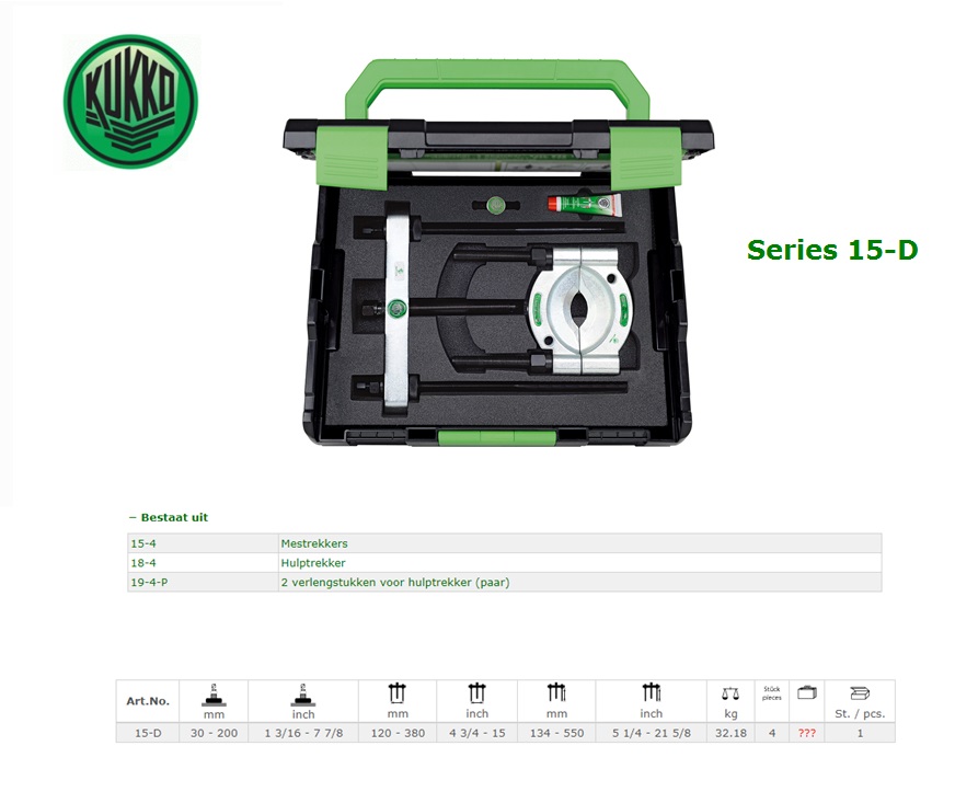 Mestrekkers met hulptrekkers –set 30-200mm Kukko 15-D