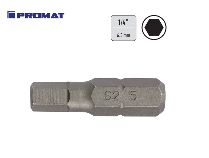Binnenzeskant bit HEX 2 x 25mm 1/4
