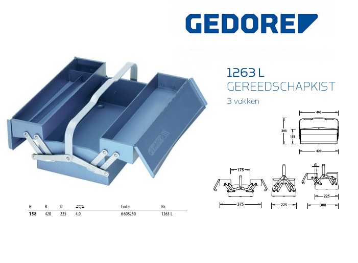 GEDORE Gereedschapkist leeg, 3 vakken, 160x420x225 mm