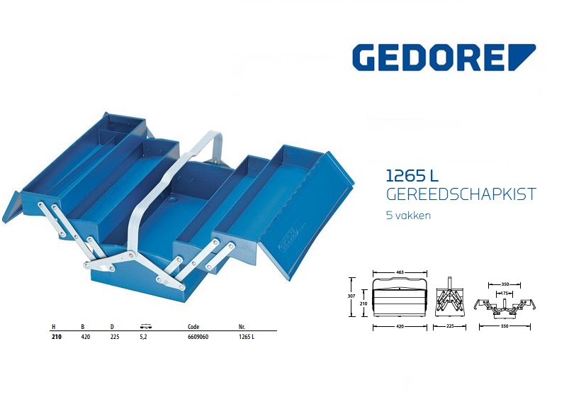 GEDORE Gereedschapkist leeg, 5 vakken, 210x420x225 mm