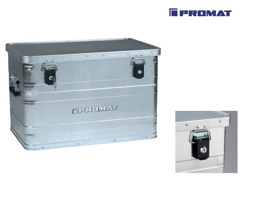 Aluminium box 70l, L595xB390xH380mm met klapdeksel en Sloten PROMAT