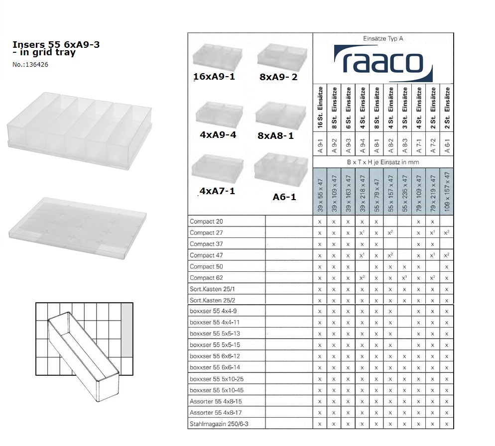 Raaco Inzetbakje 55 8xA9-2 op tray 39x109x47mm | DKMTools - DKM Tools