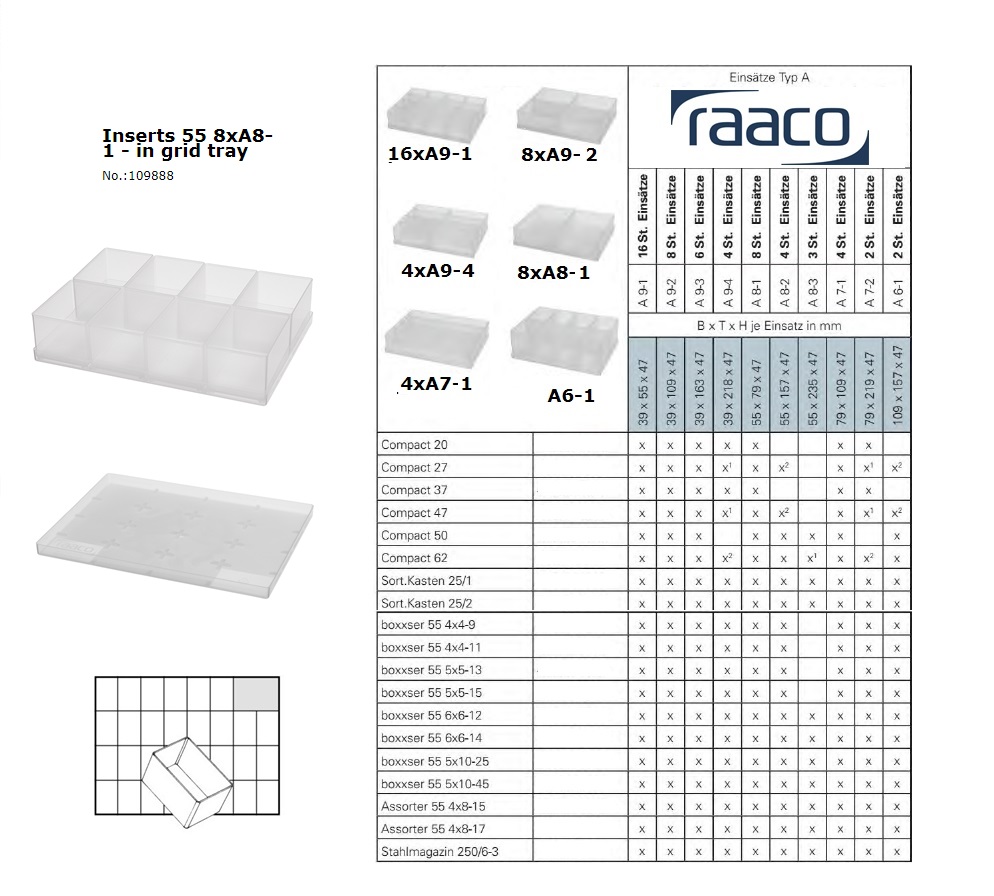 Raaco Inzetbakje 55 8xA8-1 op tray 55x79x47mm