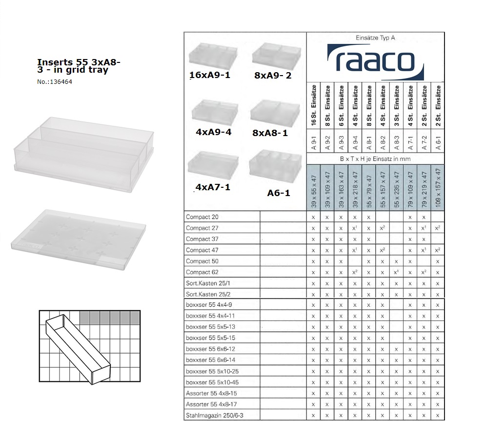 Raaco Inzetbakje 55 8xA8-1 op tray 55x79x47mm | DKMTools - DKM Tools