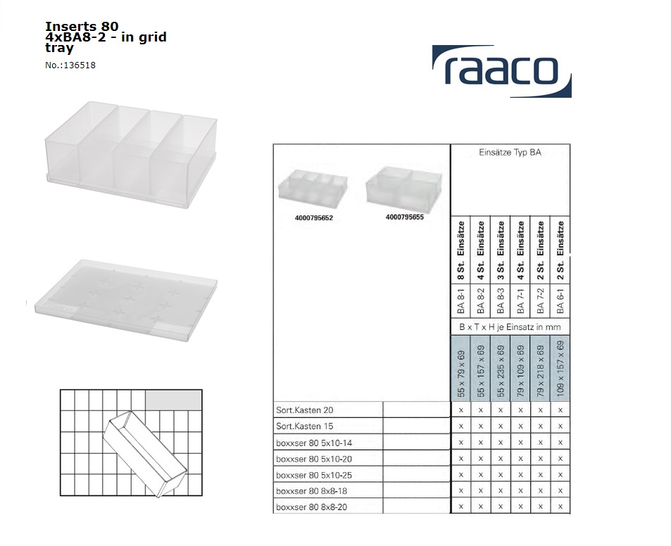 Raaco Inzetbakje 80 8xBA8-1op tray 55x79x69mm | DKMTools - DKM Tools