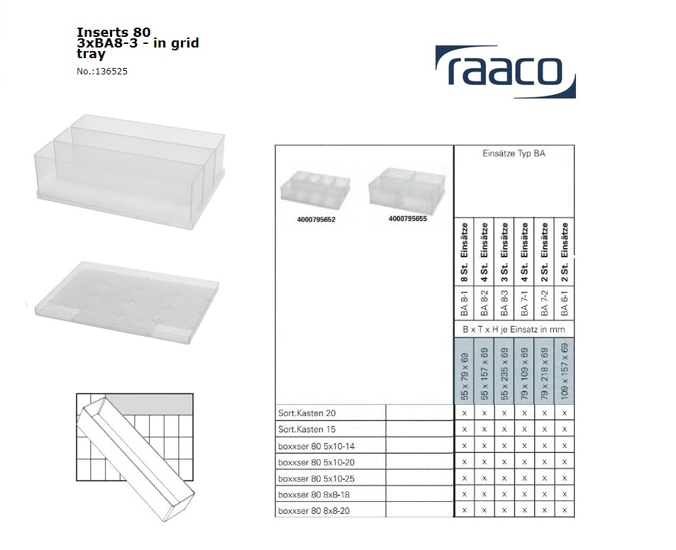 Raaco Inzetbakje 80 3xBA7-1 op tray 79x109x69mm | DKMTools - DKM Tools