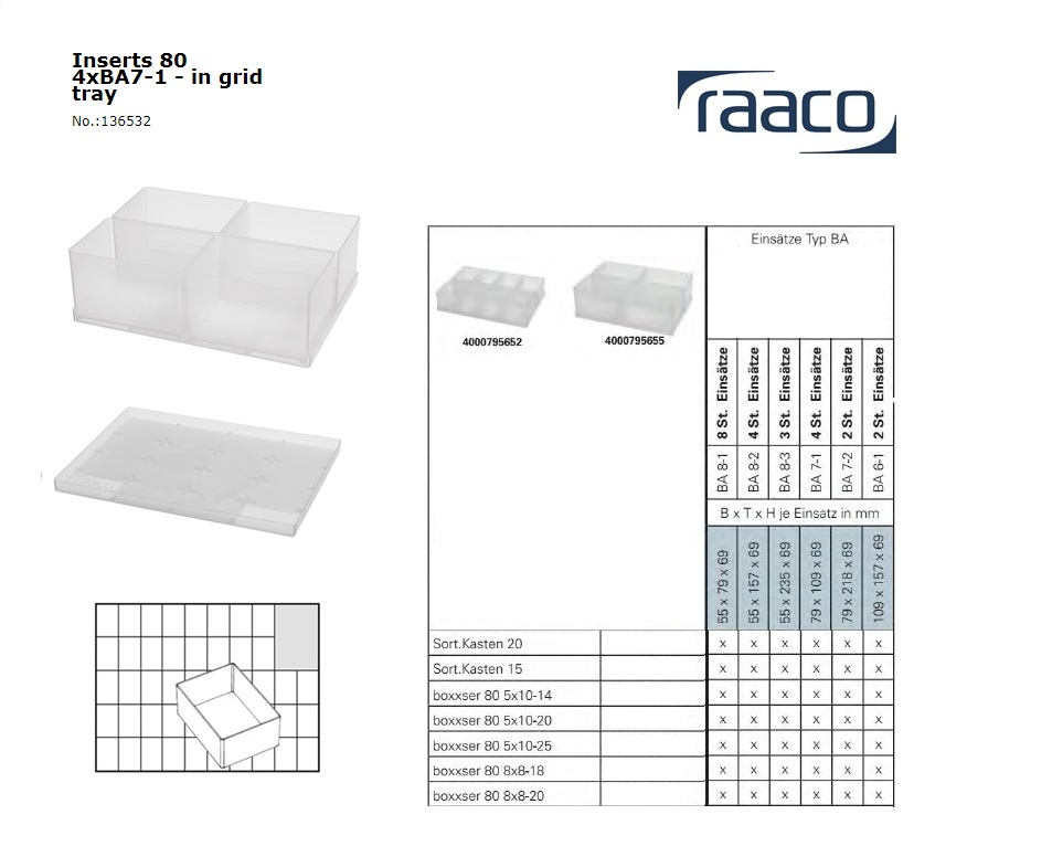 Raaco Inzetbakje 80 3xBA7-1 op tray 79x109x69mm