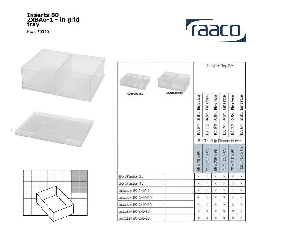 Raaco Inzetbakje 80 3xBA7-1 op tray 79x109x69mm | DKMTools - DKM Tools