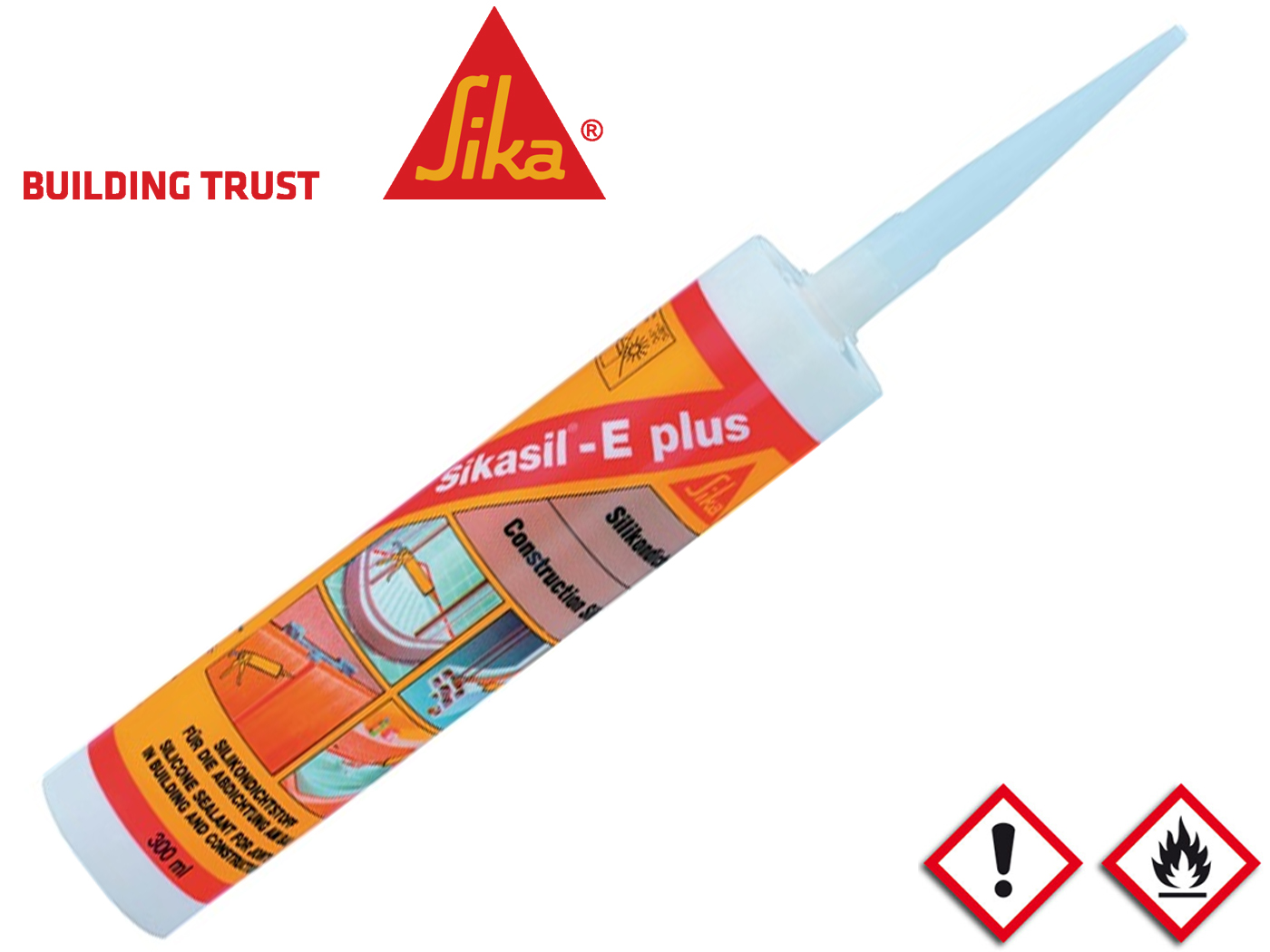 Siliconenkit E plus transparant 300 ml-patroon SIKASIL