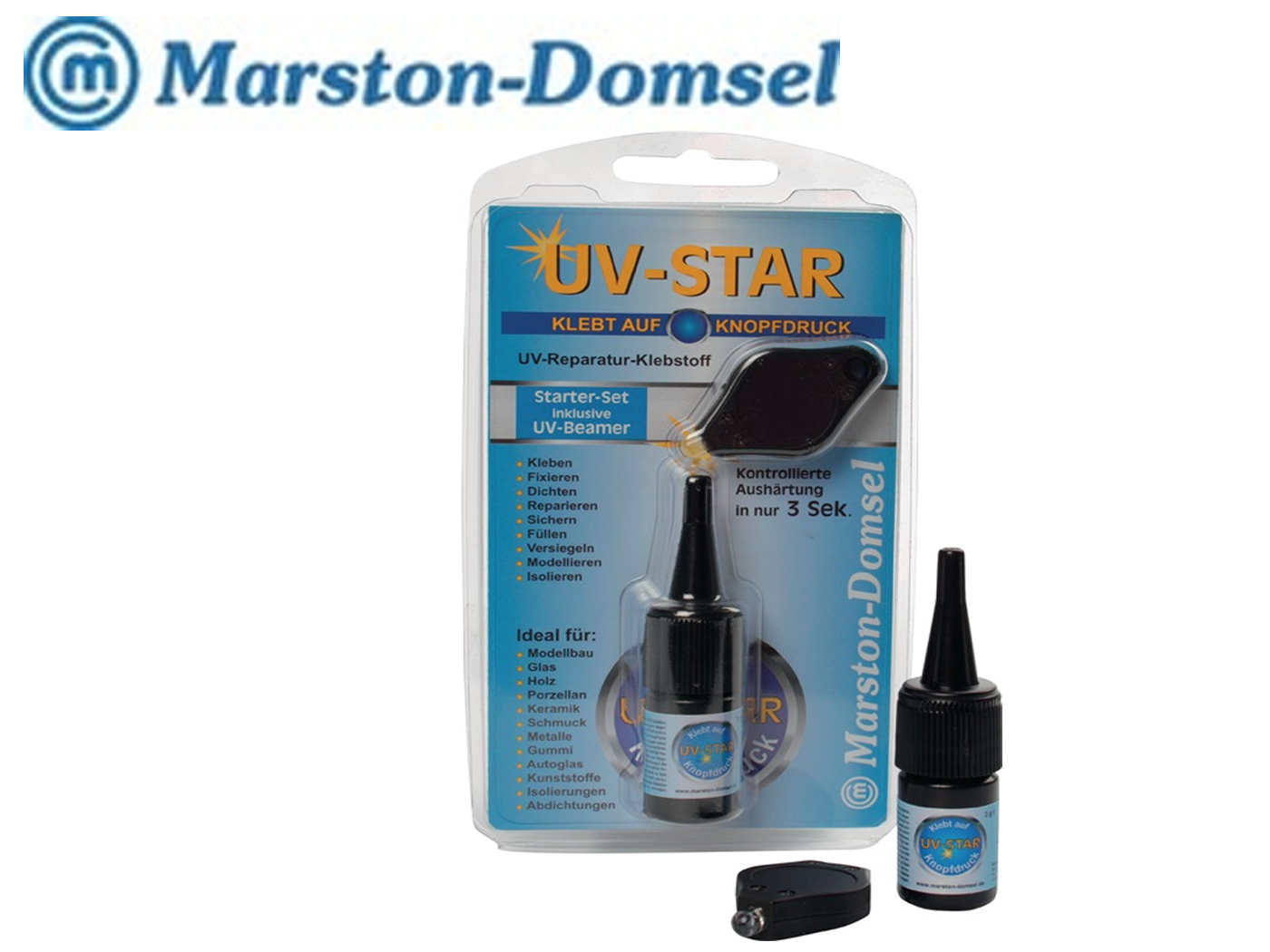 UV reparatielijm MD UV-Star 3g lijm / 1 UV-licht transp.Set MARSTON