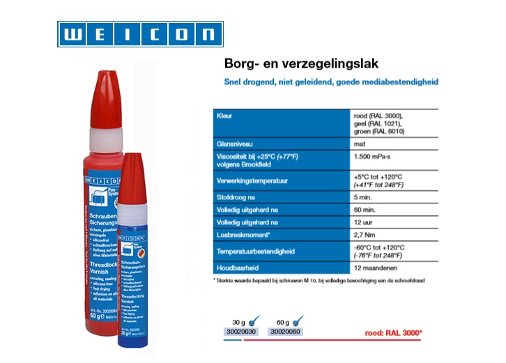 Borg- en verzegelingslak RAL 3000 30 g