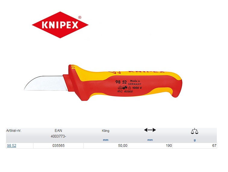Knipex Kabelmes VDE 180mm 98 52