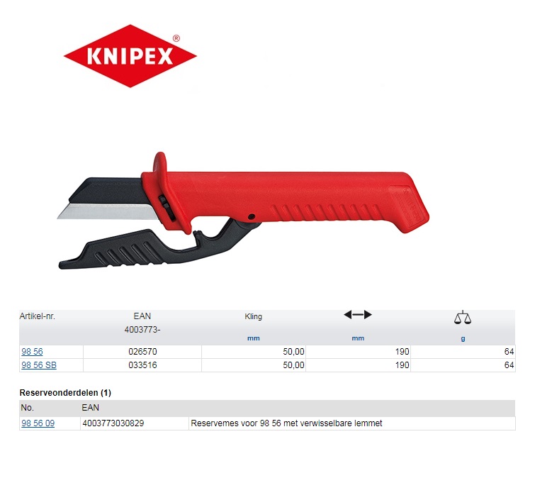 Knipex Kabelmes VDE 190mm 98 56