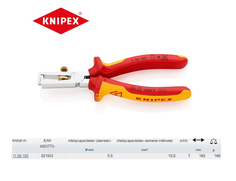 Knipex VDE-afstriptang 160mm 11 07 160 | DKMTools - DKM Tools