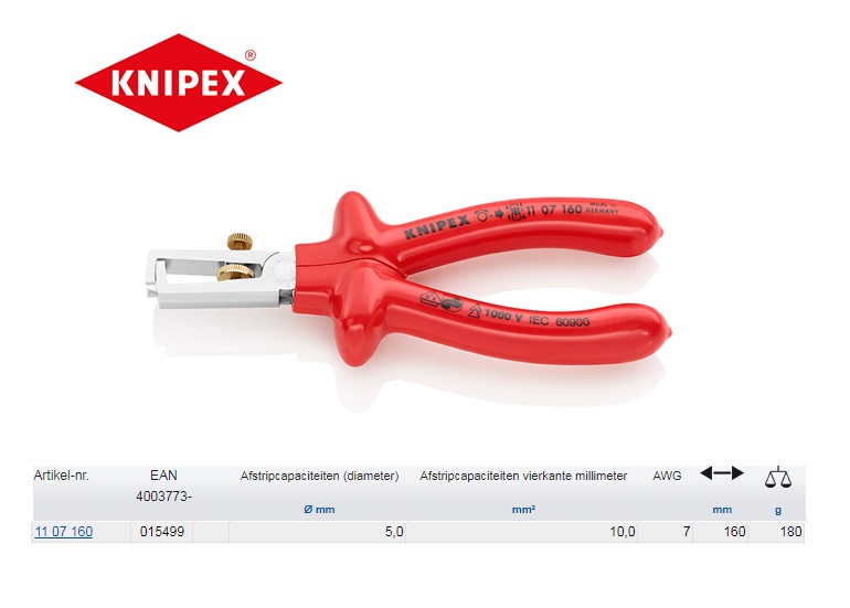 Knipex VDE-afstriptang 160mm 11 06 160 | DKMTools - DKM Tools