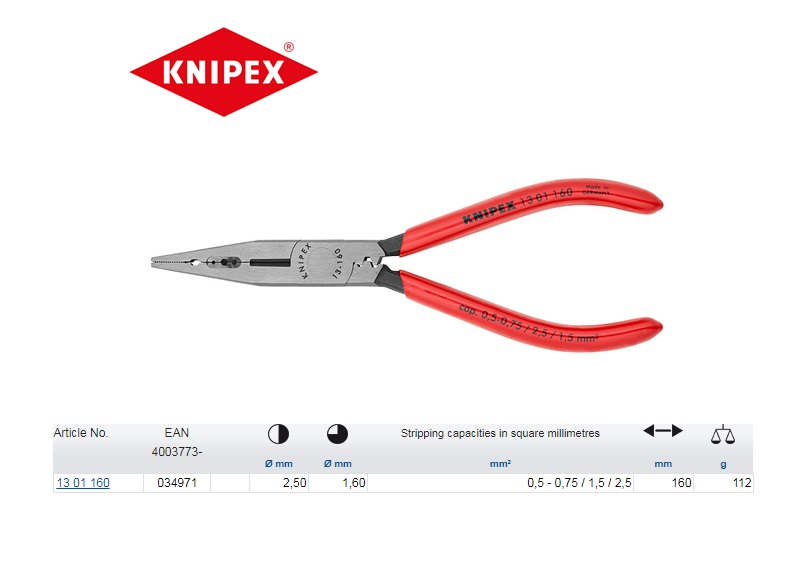 Bedradingstang 0,5-0,75/1,5/2,5 Knipex 13 05 160 T | DKMTools - DKM Tools