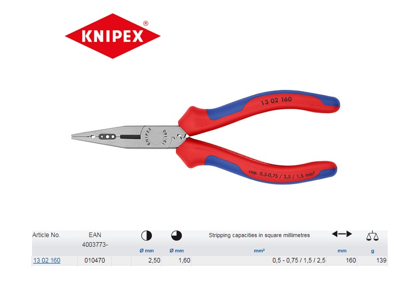 Bedradingstang 0,5-0,75/1,5/2,5 Knipex 13 05 160 T | DKMTools - DKM Tools