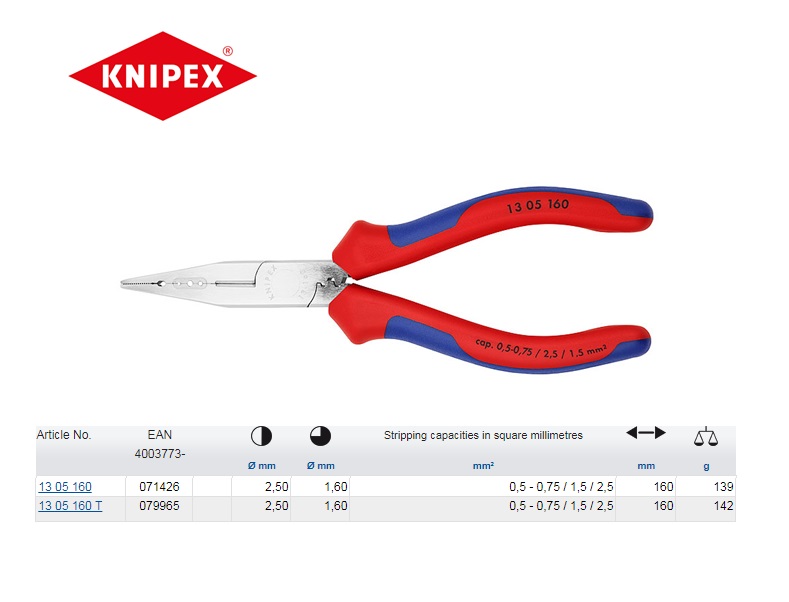 Bedradingstang 0,5-0,75/1,5/2,5 Knipex 13 02 160 | DKMTools - DKM Tools