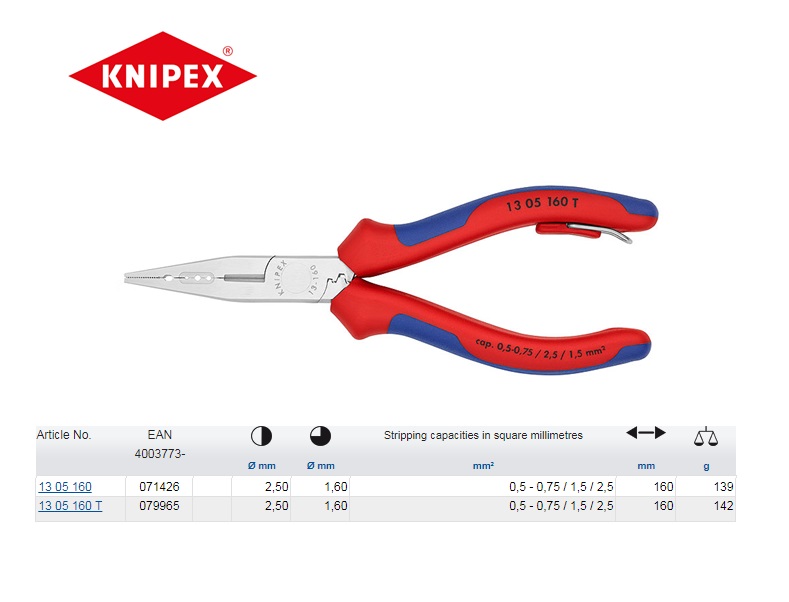 Bedradingstang 0,5-0,75/1,5/2,5 Knipex 13 05 160 | DKMTools - DKM Tools