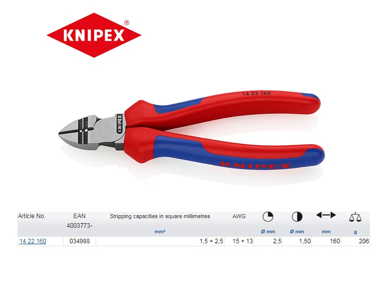 Knipex VDE afstrip-zijsnijtang 160 mm 14 26 160