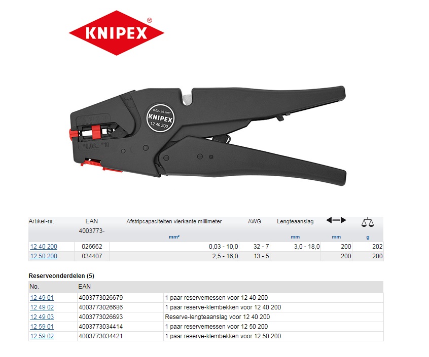 Knipex Zelfinstellende afstriptang 0,03 - 10,0 32-77 mm²