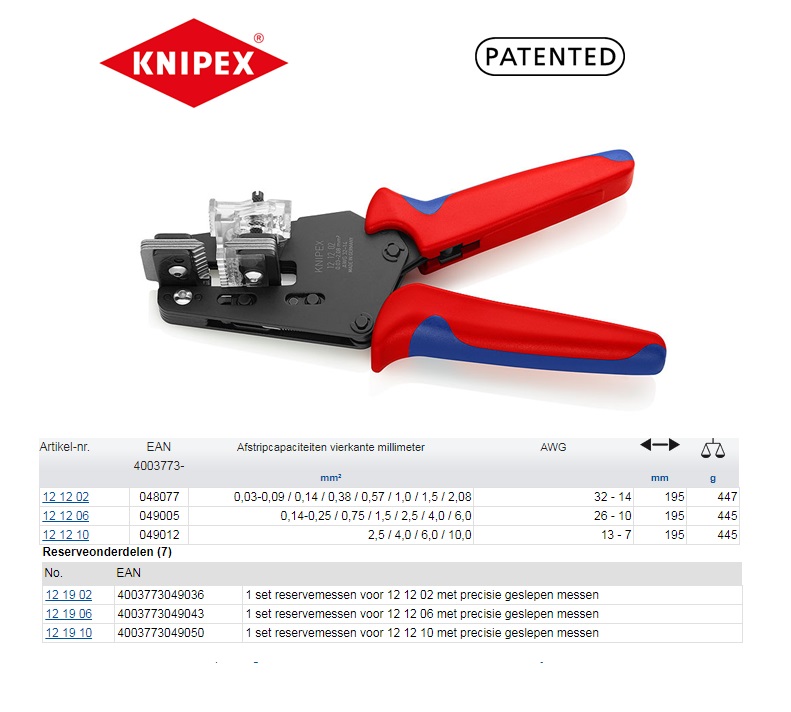 Knipex Precisie afstriptangen AWG 10 / 12 / 14 / 16 / 18 / 20 | DKMTools - DKM Tools
