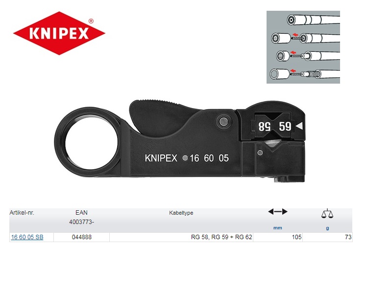 Knipex Afstripgereedschap voor coax-kabel 105mm