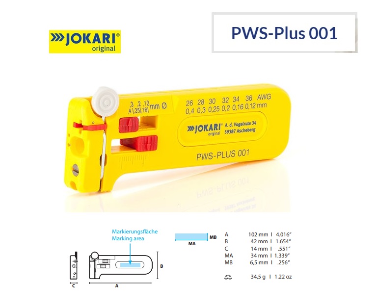 Jokari PWS-Plus 001 Micro-ontmantelgereedschap 0,12 to 0,40 mm Ø AWG 36