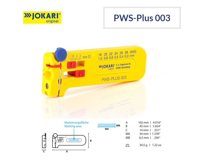 Jokari PWS-Plus 003 Micro-ontmantelgereedschap 0,30 to 1,00 mm Ø AWG 28 - 18 | DKMTools - DKM Tools