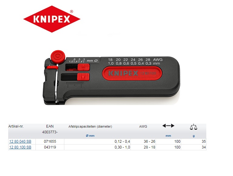 Knipex  Mini-afstripper 0,30 - 1,0 mm Ø AWG 	28 - 18 | DKMTools - DKM Tools