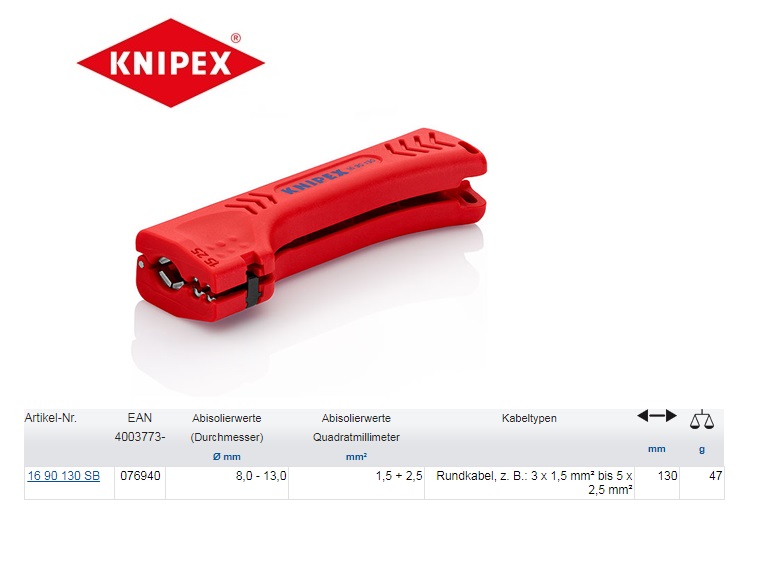 Knipex Universeel ontmantelingsgereedschap Ø 8 - 13 mm 5/16“ - 1/2“ | DKMTools - DKM Tools