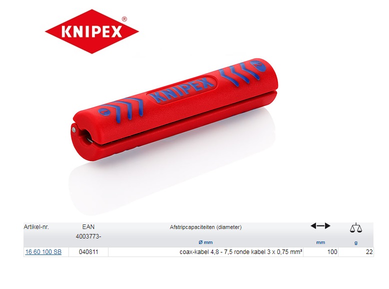 Knipex coax-kabel Stripper 4,8 - 7,5 Ø 3 x 0,75 mm²
