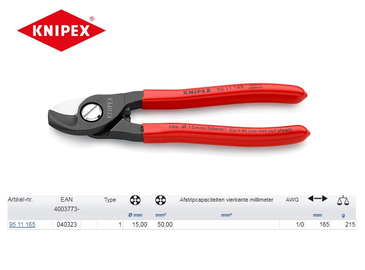 Knipex universele kabelschaar, 165 mm 95 11 165